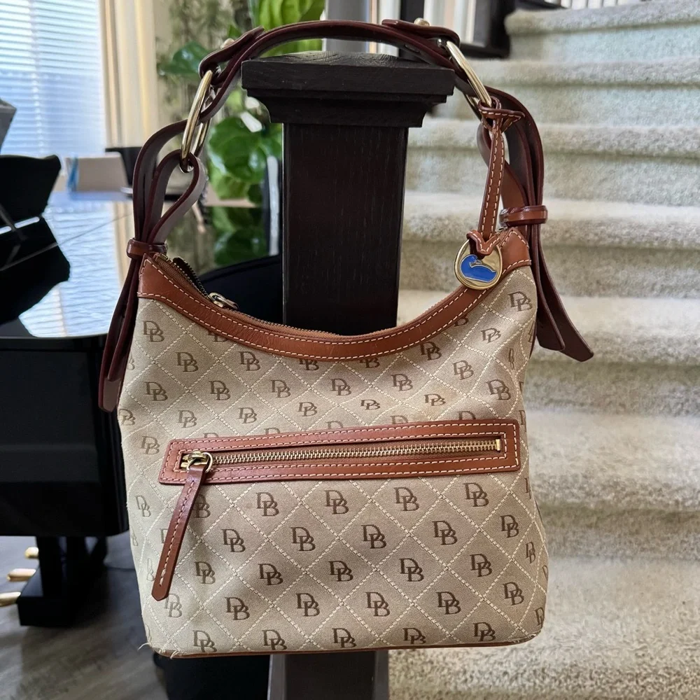 Vintage Dooney & Bourke Canvas & Leather Hobo Shoulder Bag Equestrian Style